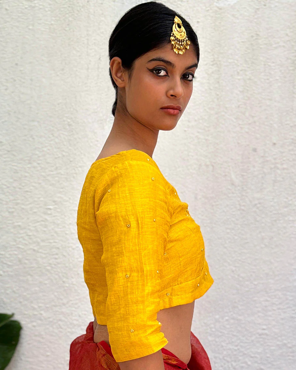 Fara Handwoven Linen Zari Blouse - Eknoor - Image 7
