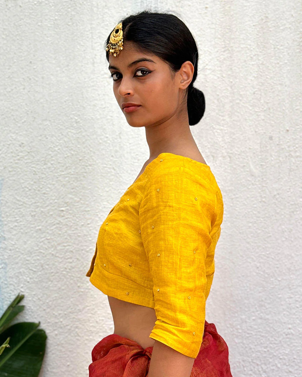 Fara Handwoven Linen Zari Blouse - Eknoor - Image 8