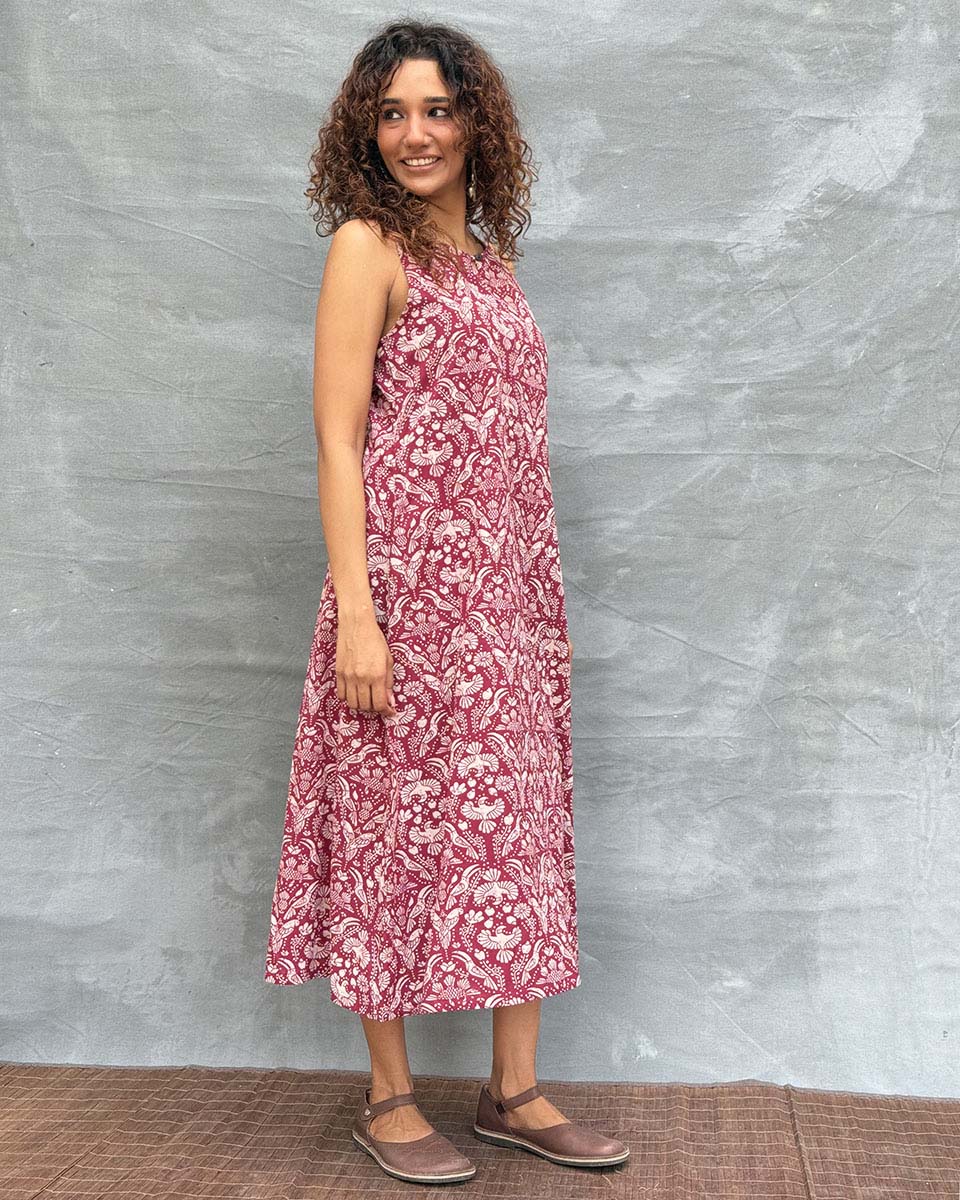 Feathered Grace Block printed Cotton Dress - Image 6