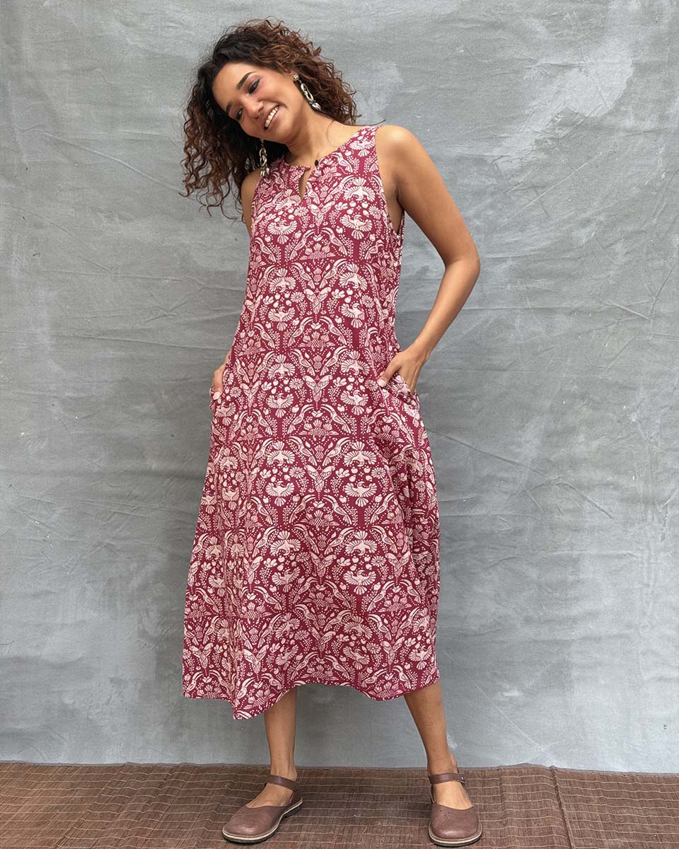 Feathered Grace Block printed Cotton Dress - Image 8