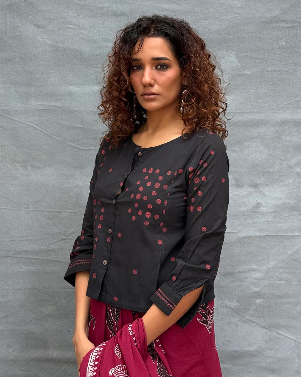 Fields of Feathers Blockprinted Cotton Blouse - Image 2