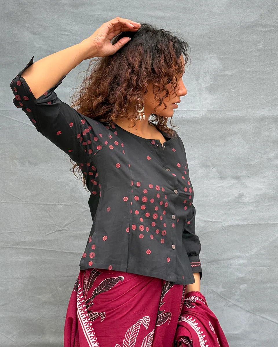 Fields of Feathers Blockprinted Cotton Blouse - Image 6