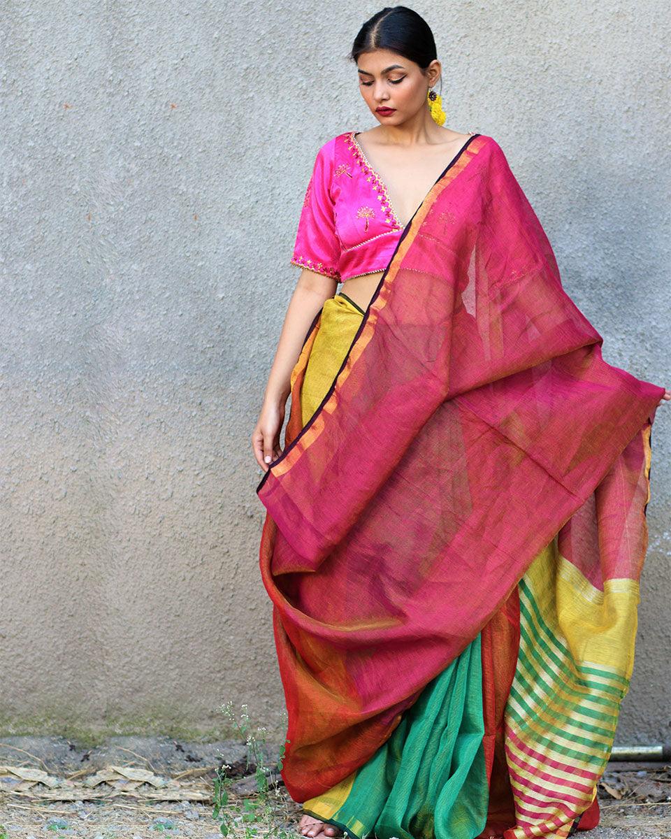 Fitoor Handwoven Linen Zari Saree - Gazala - Image 4
