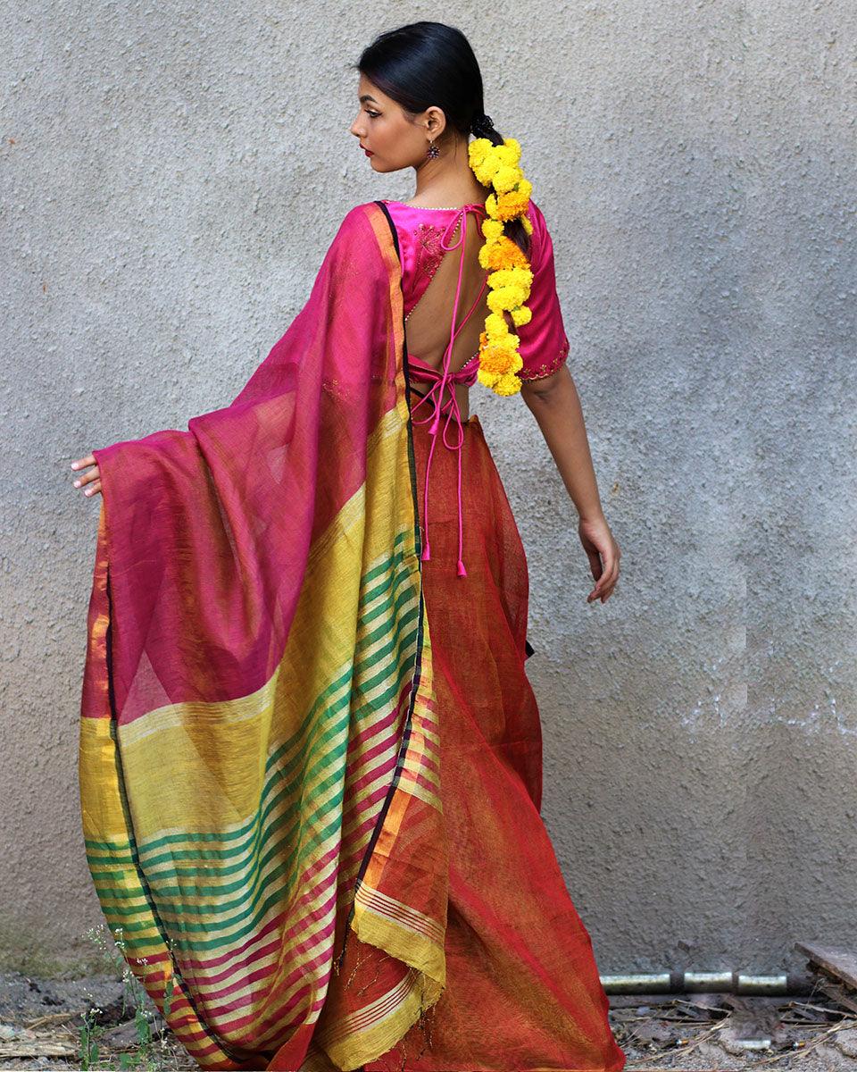Fitoor Handwoven Linen Zari Saree - Gazala - Image 5