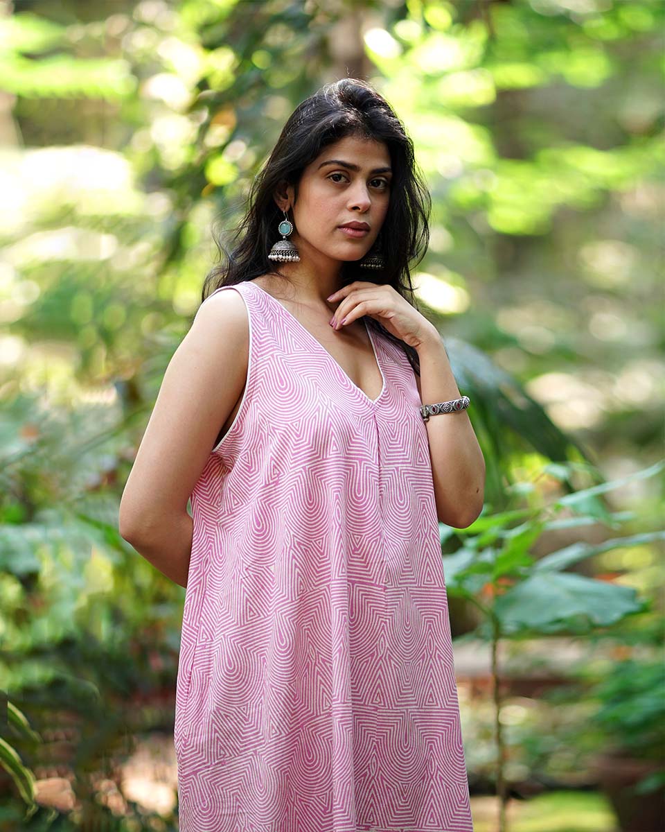 Flirting with Forget-Me-Not’s Blush Pink Block Printed Dress - MMG - Image 4
