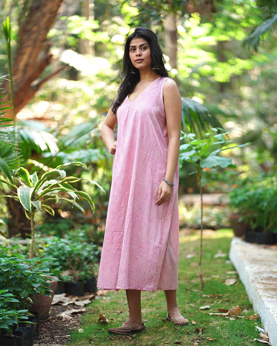 Flirting with Forget-Me-Not’s Blush Pink Block Printed Dress - MMG - Image 7