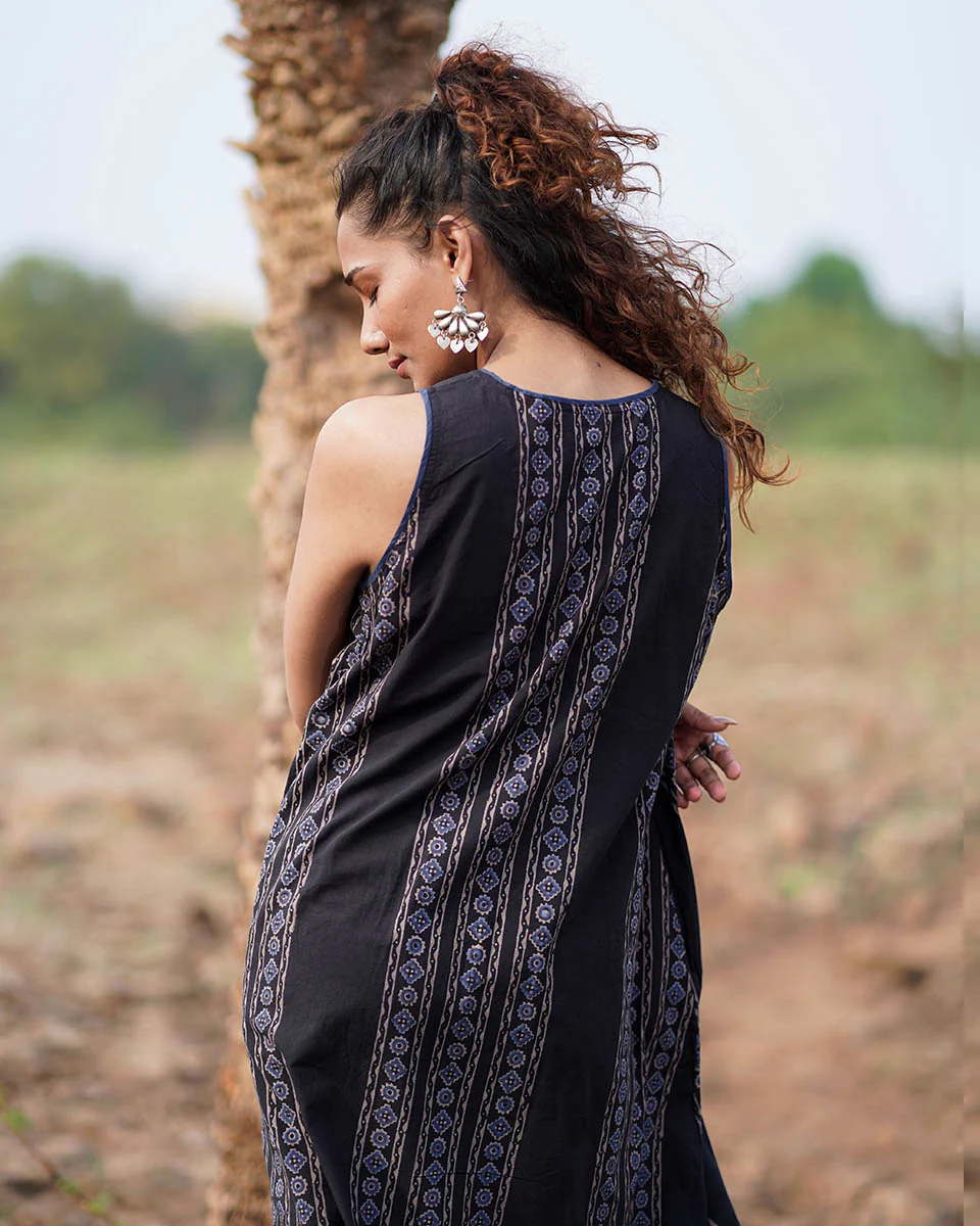 Floating Poems Blockprinted Cotton Dress-WWB - Image 4