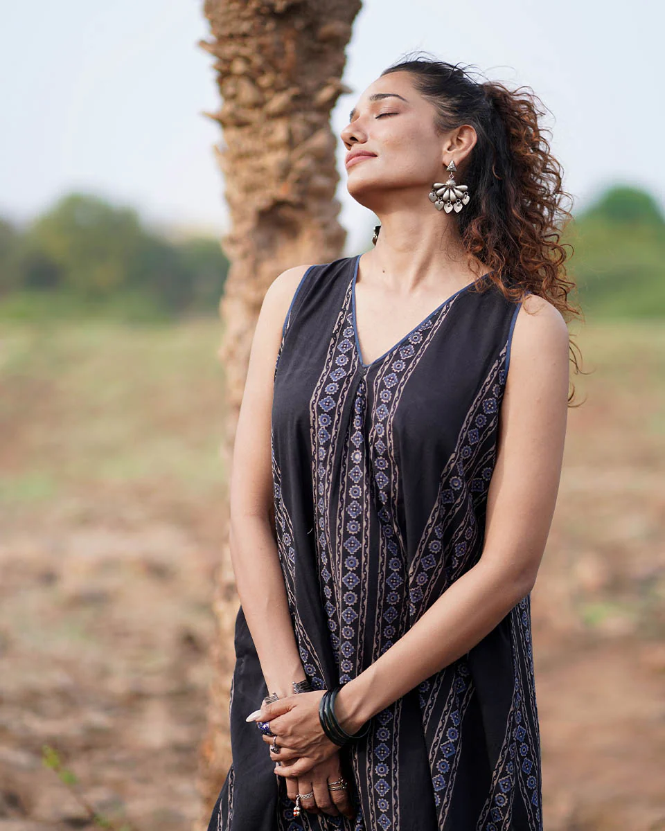 Floating Poems Blockprinted Cotton Dress-WWB - Image 7