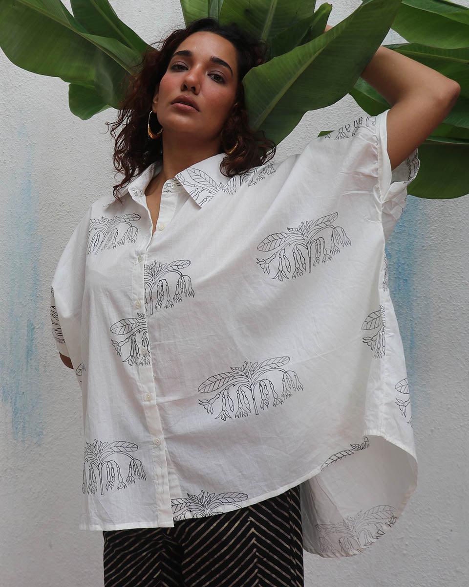 "Flor dâ€™Luna Handblock Printed Cotton Shirt - Mono - Image 7