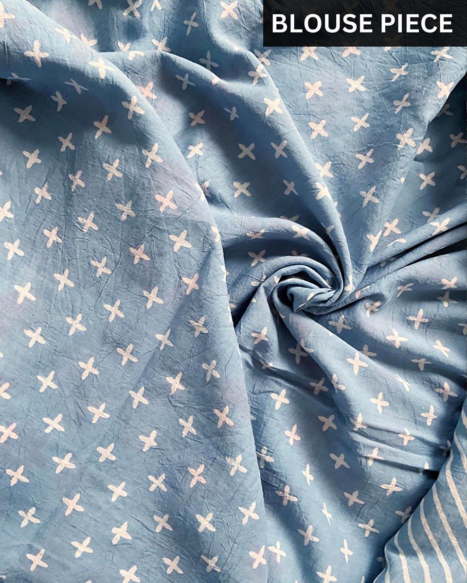 Folk Flowers Handprinted Cotton Sarees - Image 4