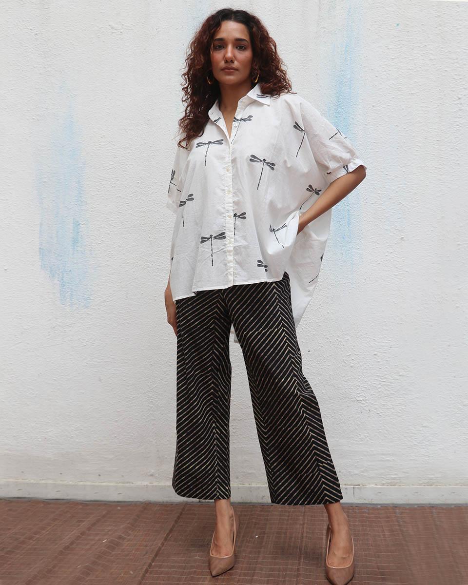 Free Falling Handblock Printed Cotton Shirt - Mono - Image 6