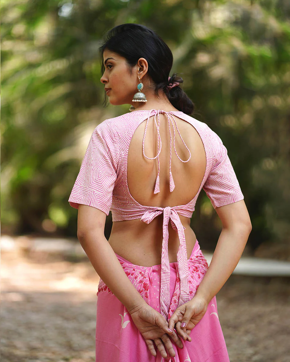 Gardenia’s Glow Blush Pink Handblock Printed Blouse - MMG - Image 4