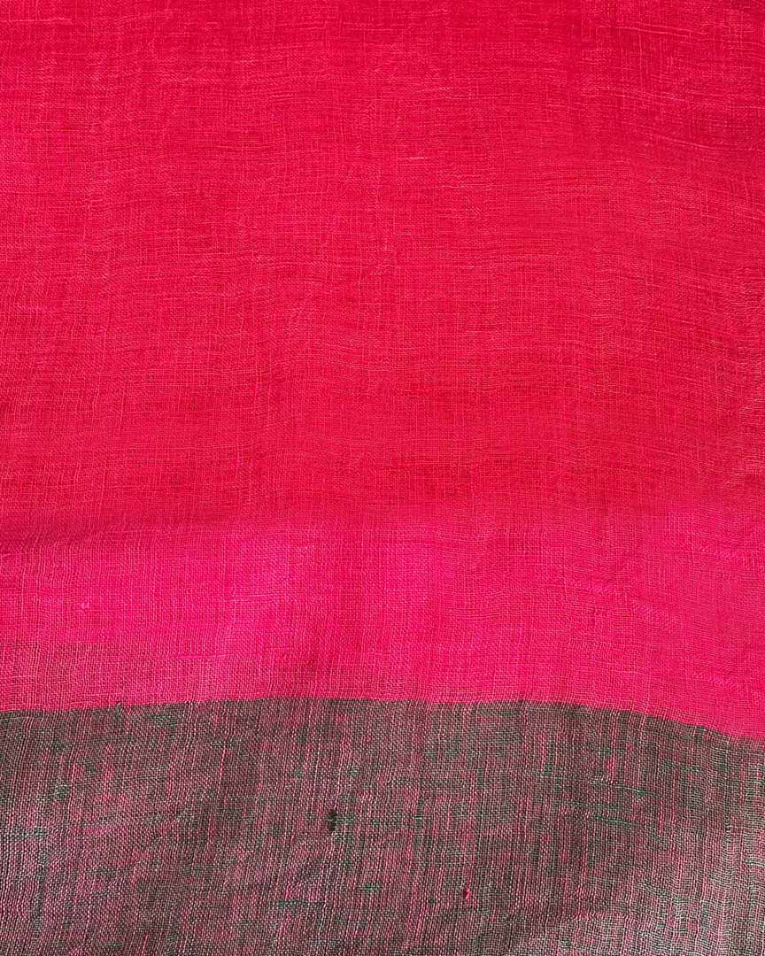 Glow Forward Red With Green Handwoven Linen Saree - TARA - Image 14