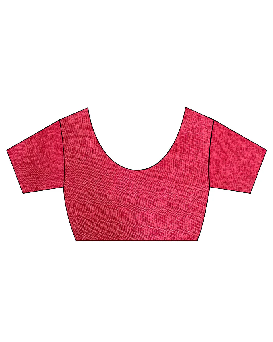 Glow Forward Red With Green Handwoven Linen Saree - TARA - Image 15