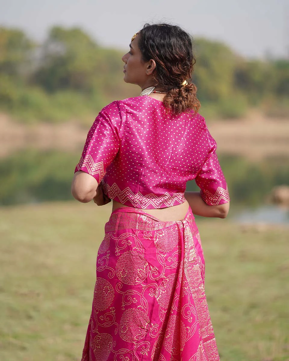 Gopi Blockprinted Mashru Silk Blouse - RB - Image 4