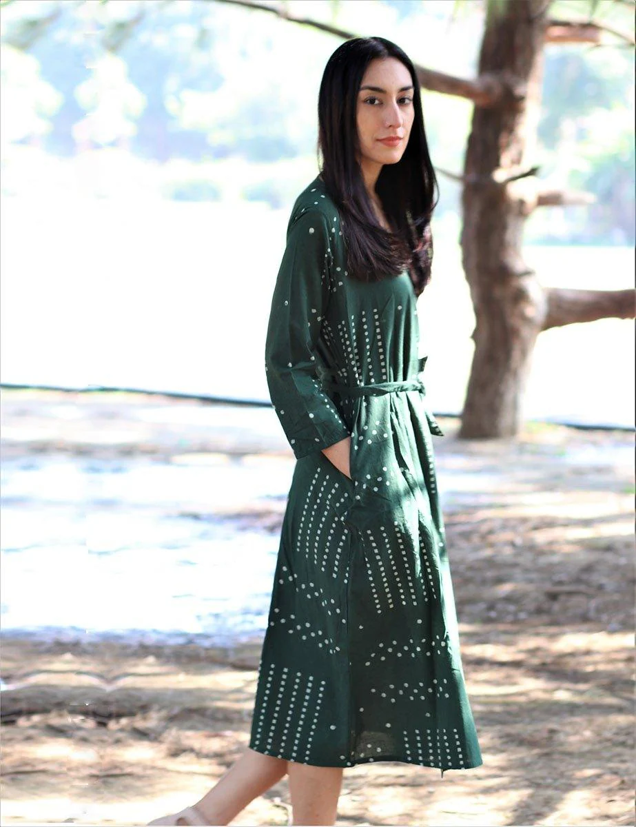 Green Angarakha Blockprinted Cotton Dress - Image 4