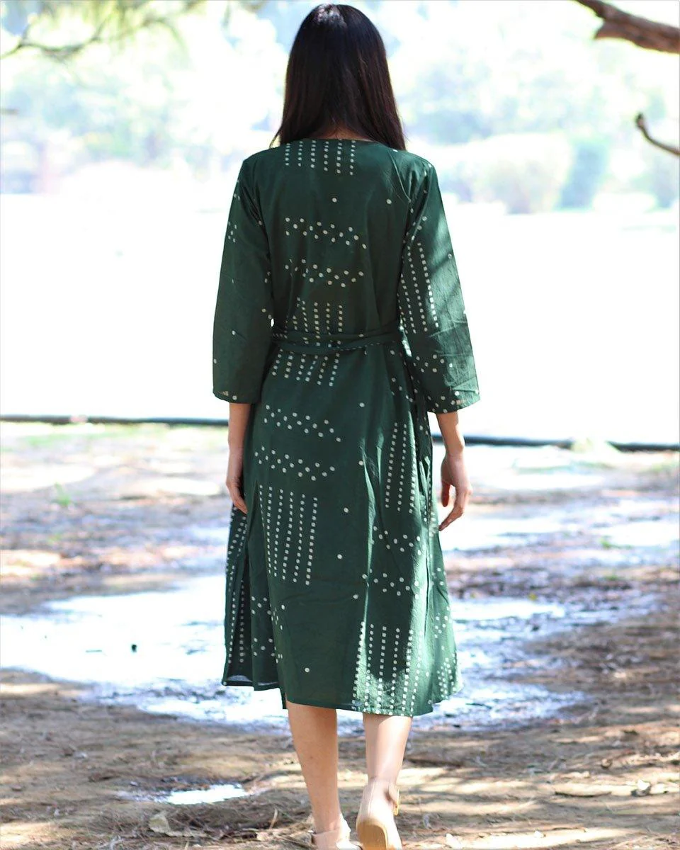 Green Angarakha Blockprinted Cotton Dress - Image 5