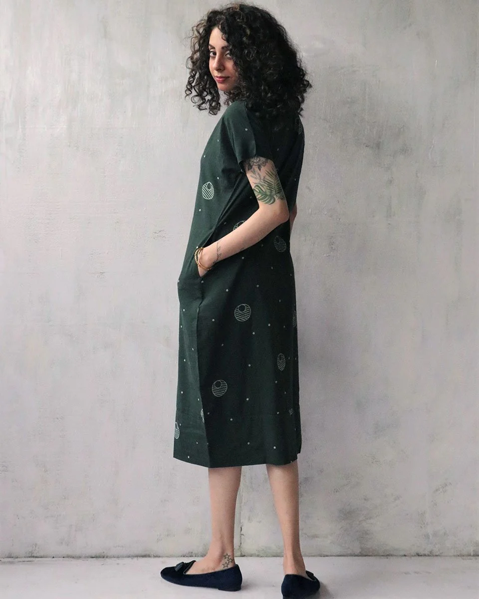 Green Blockprinted Cotton Dress - Image 4
