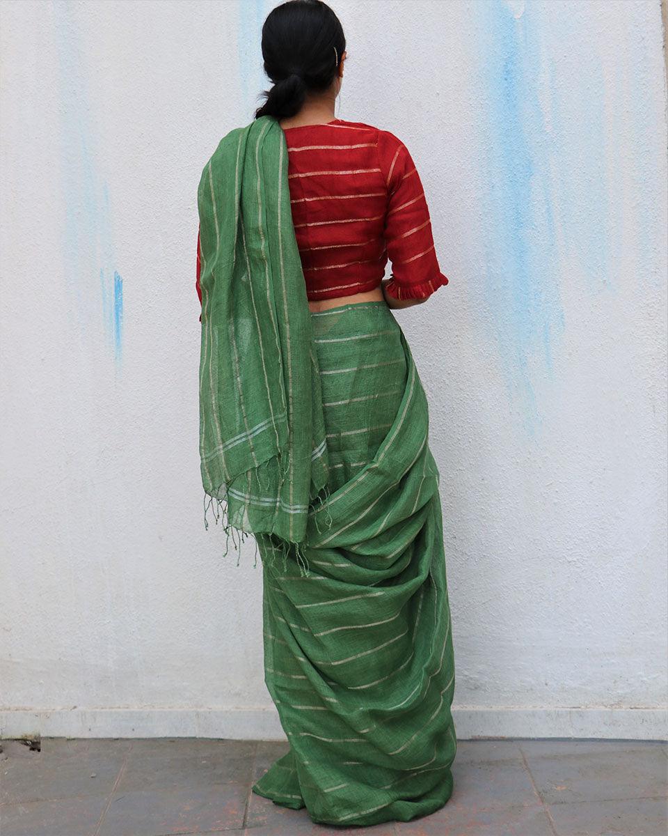 Forest Walk Handwoven Linen Saree - Everyday Beautiful - Image 5