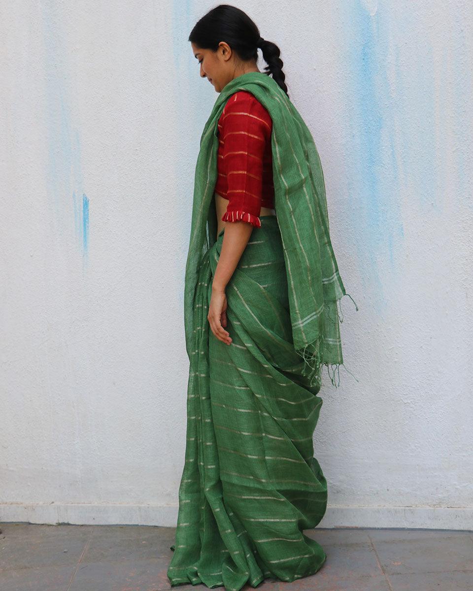 Forest Walk Handwoven Linen Saree - Everyday Beautiful - Image 8