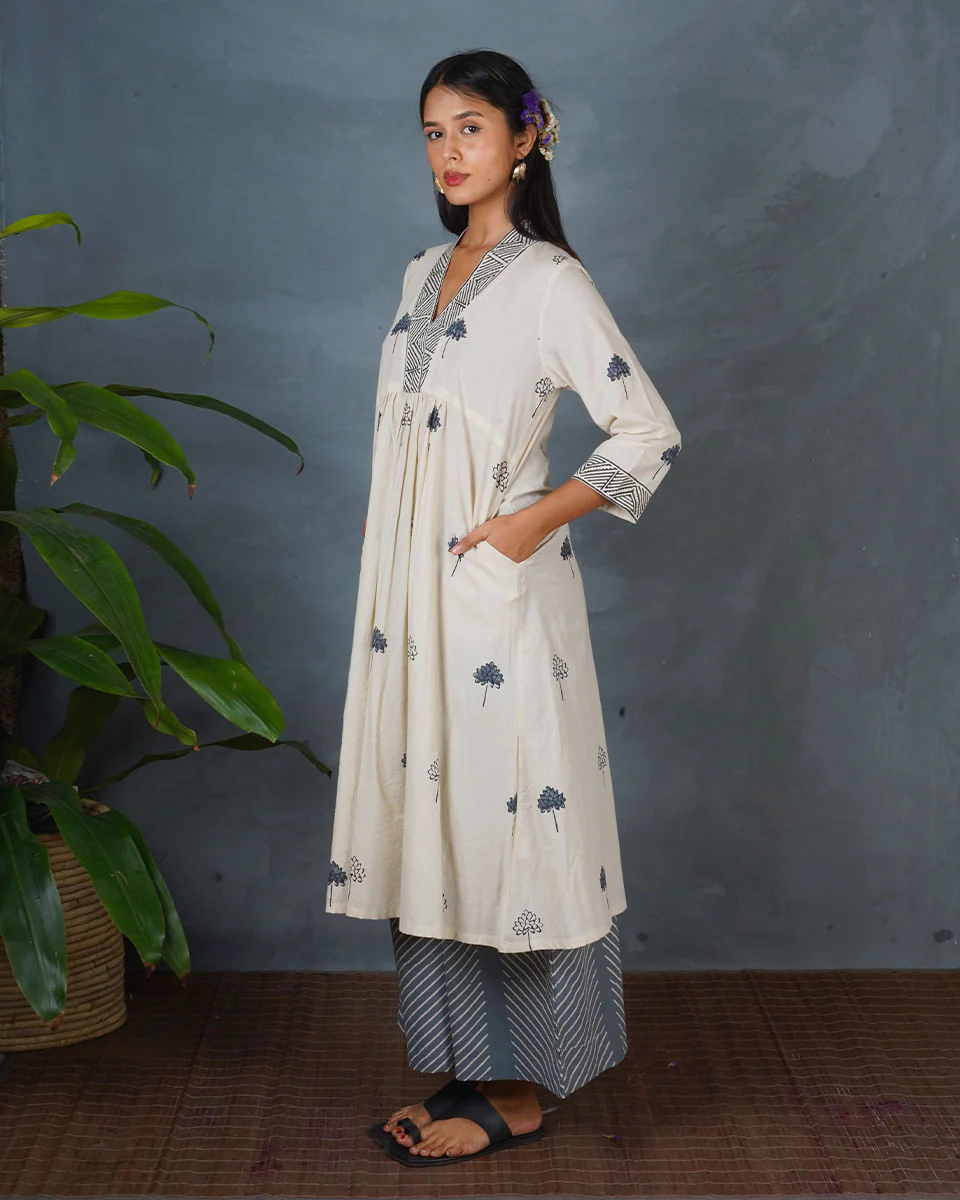 Grey Bloom Ivory Block Printed Kurti - BMS - Image 6