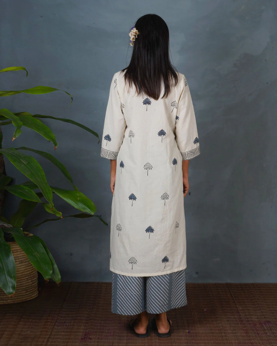 Grey Bloom Ivory Block Printed Kurti - BMS - Image 8