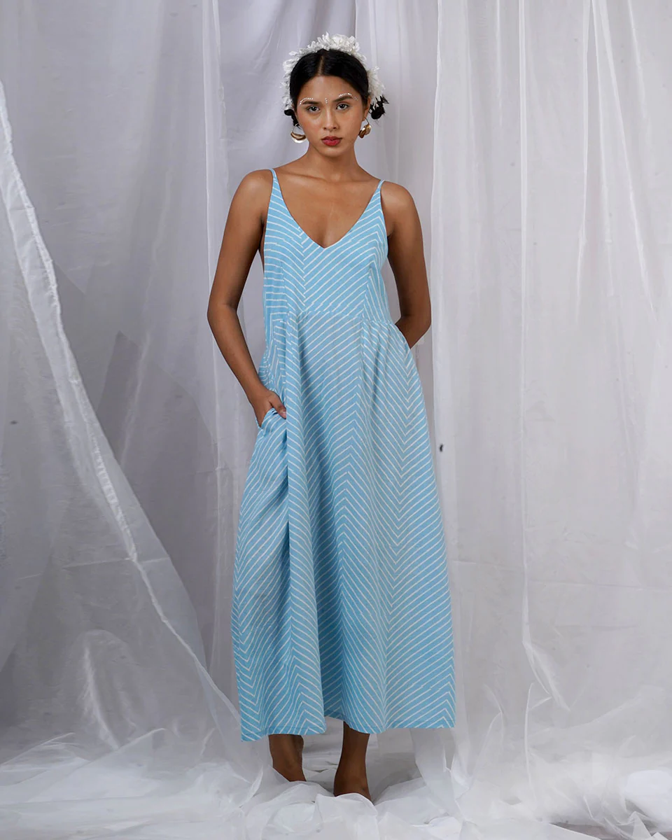 Gudiya Blue Hand Block Printed Dress-BAD