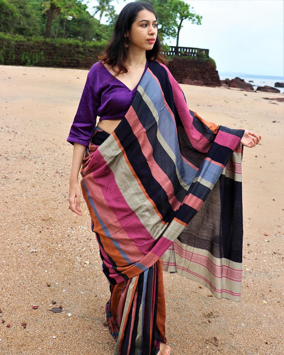 Samaa Handwoven Cotton Saree - Holi - Image 3