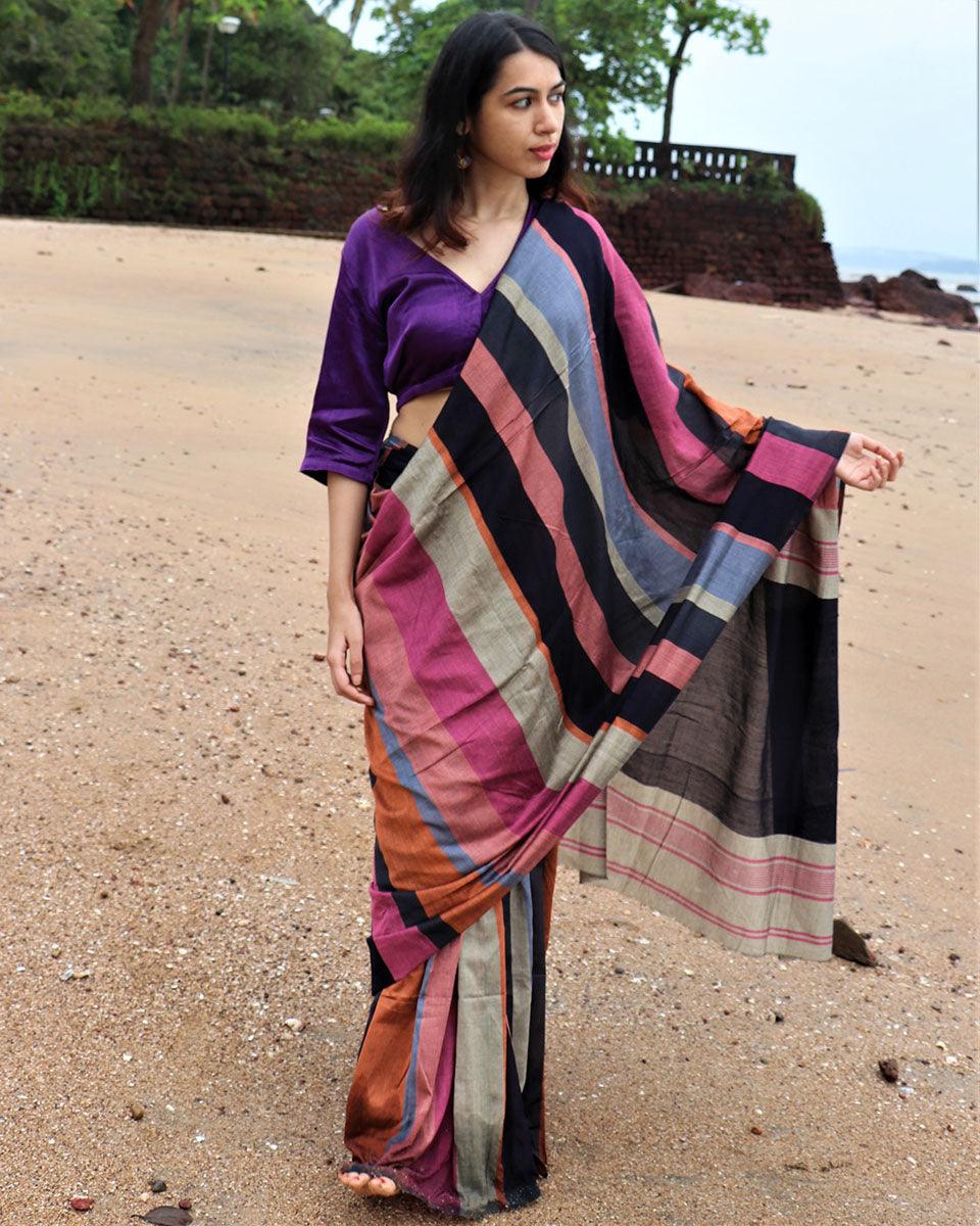 Samaa Handwoven Cotton Saree - Holi - Image 4