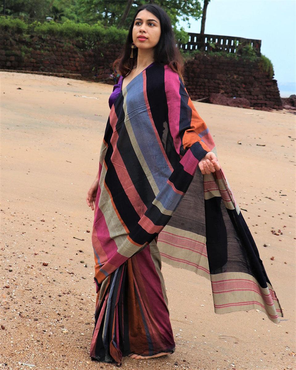 Samaa Handwoven Cotton Saree - Holi - Image 5