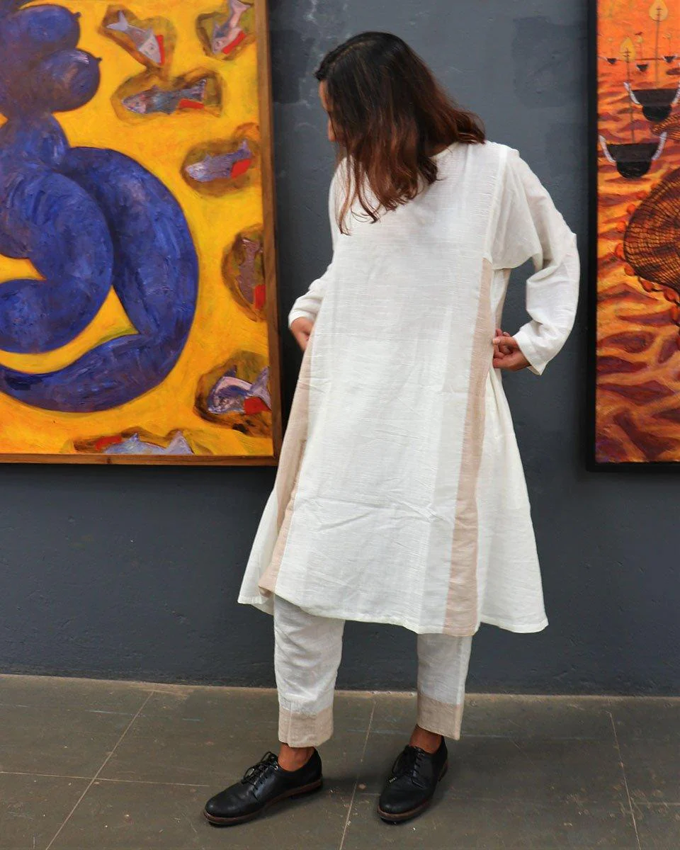 Handwoven Cotton Milk Kurta Set-Mog - Image 2