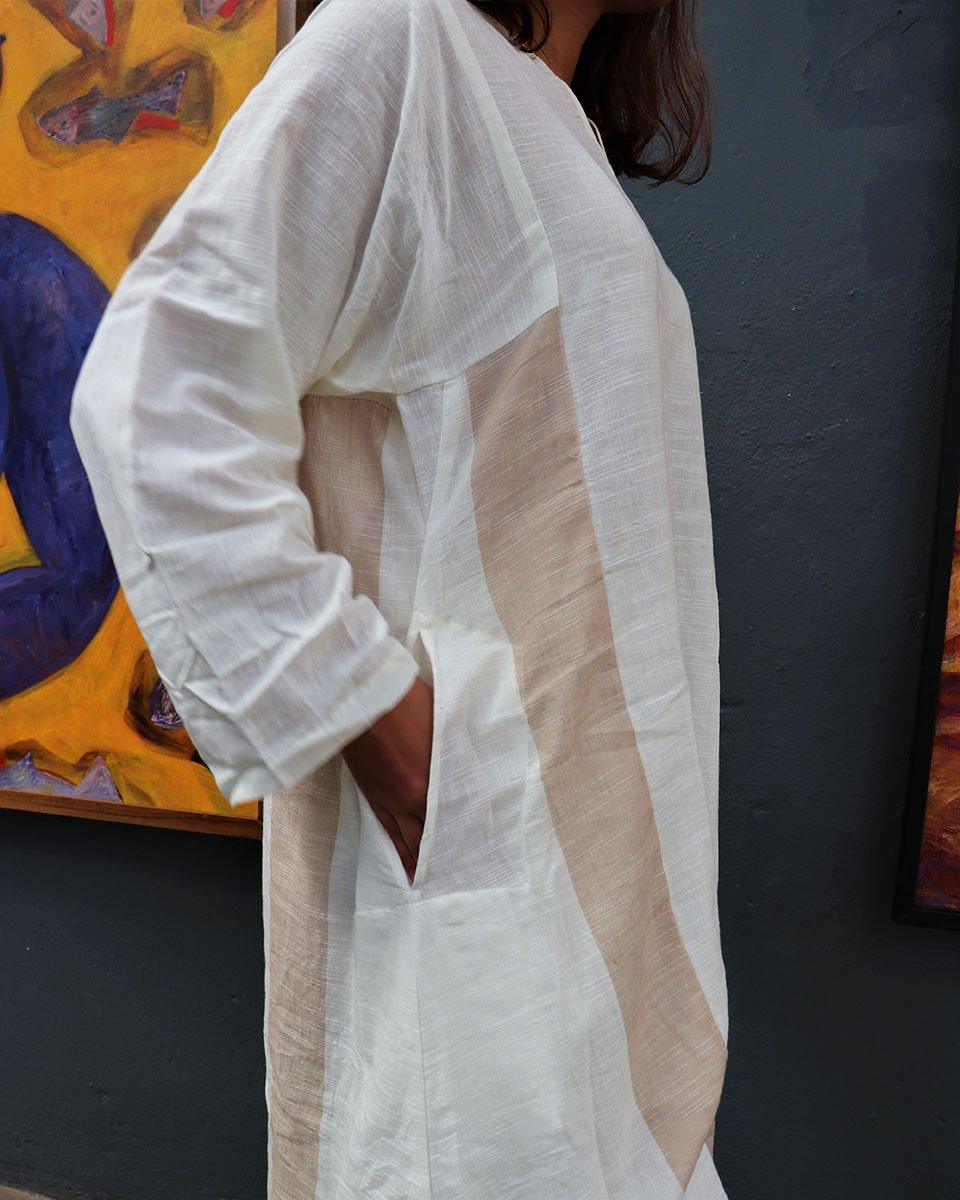 Handwoven Cotton Milk Kurta Set-Mog - Image 7