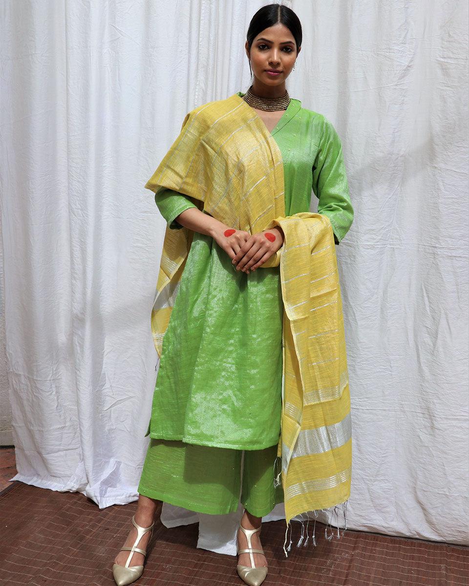 Harita Handwoven Cotton Zari Kurta Set - Zari - Image 7