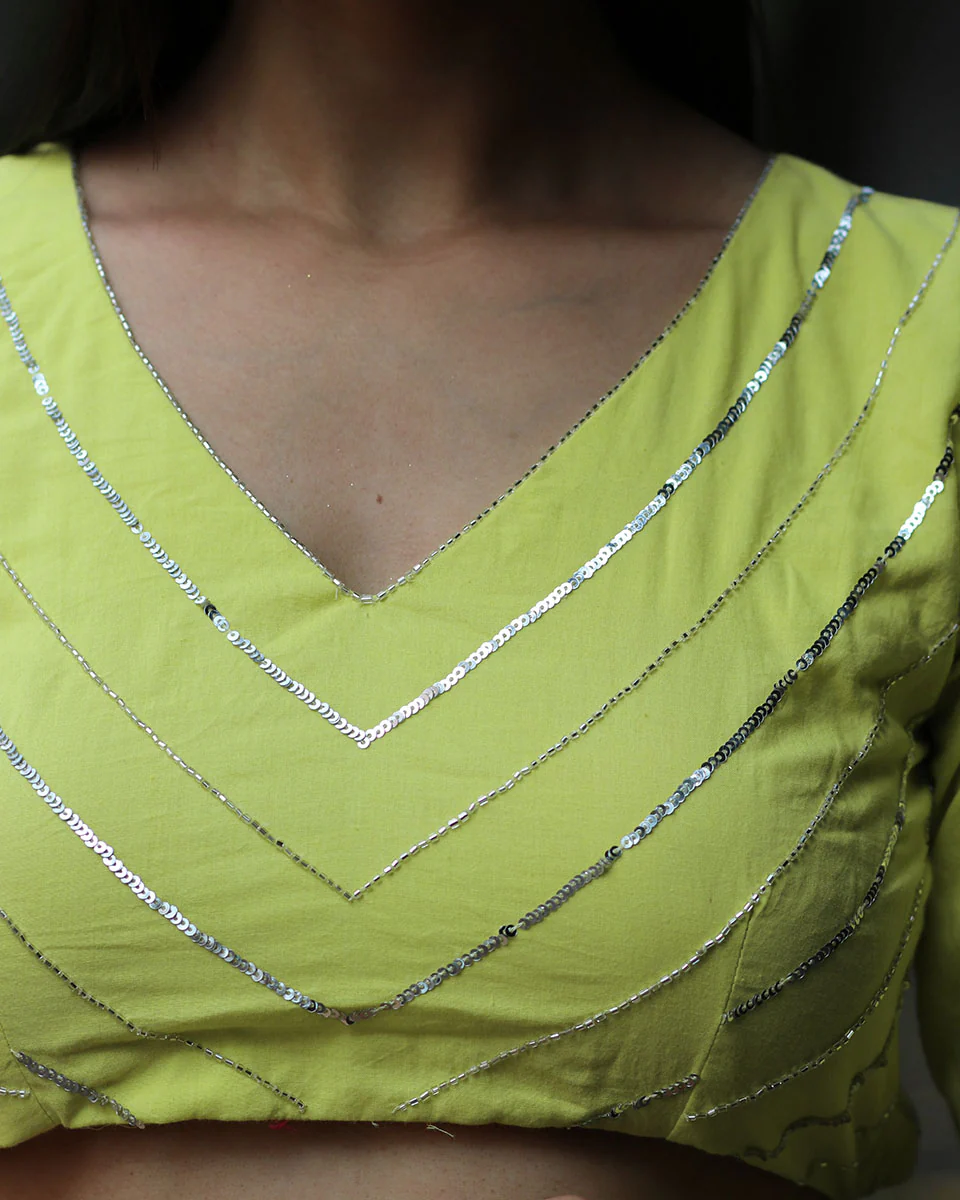 Heer Lime Green Mulmul Cotton Blouse - Jugnoo - Image 2
