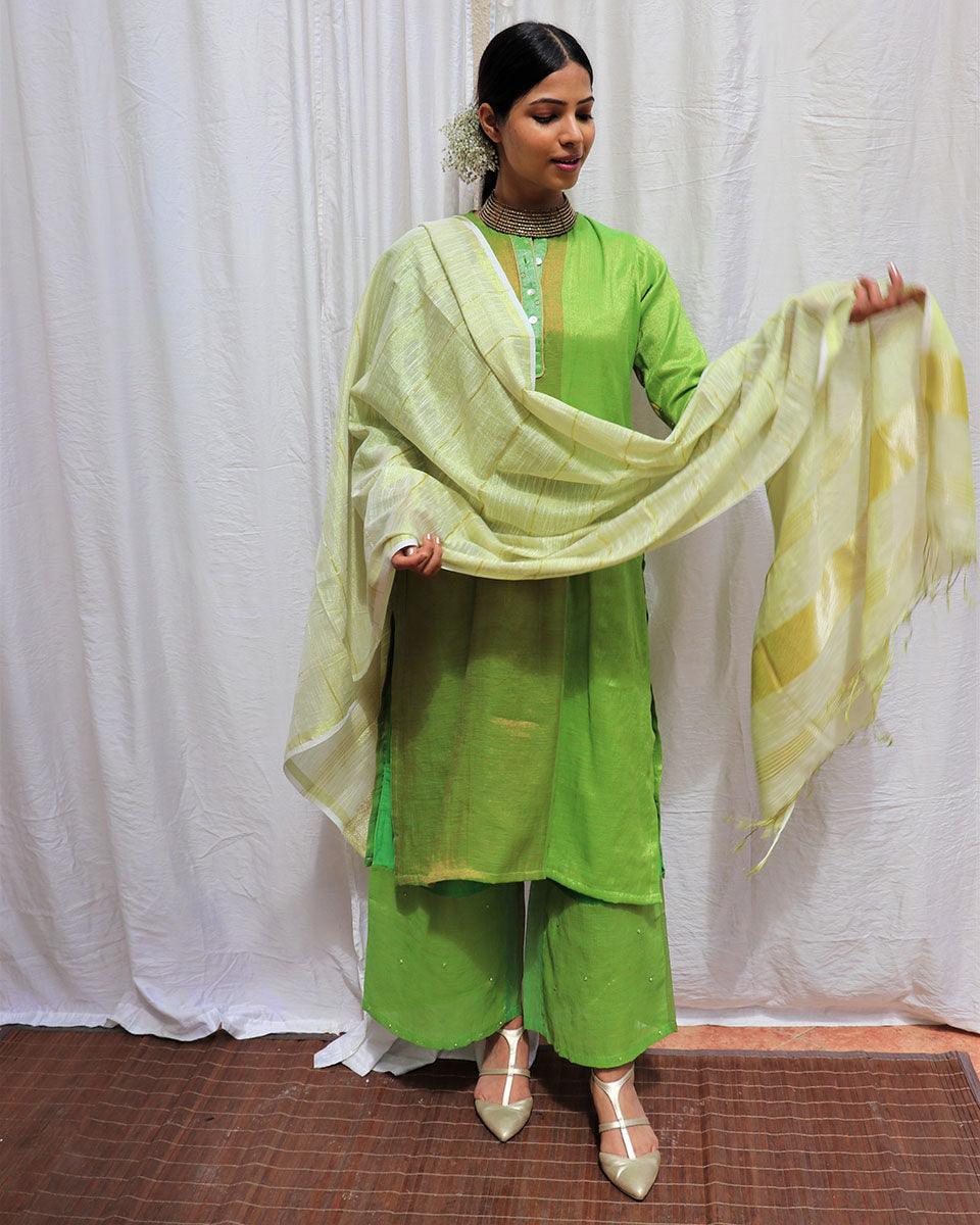 Heera Handwoven Cotton Zari Kurta Set - Zari - Image 10