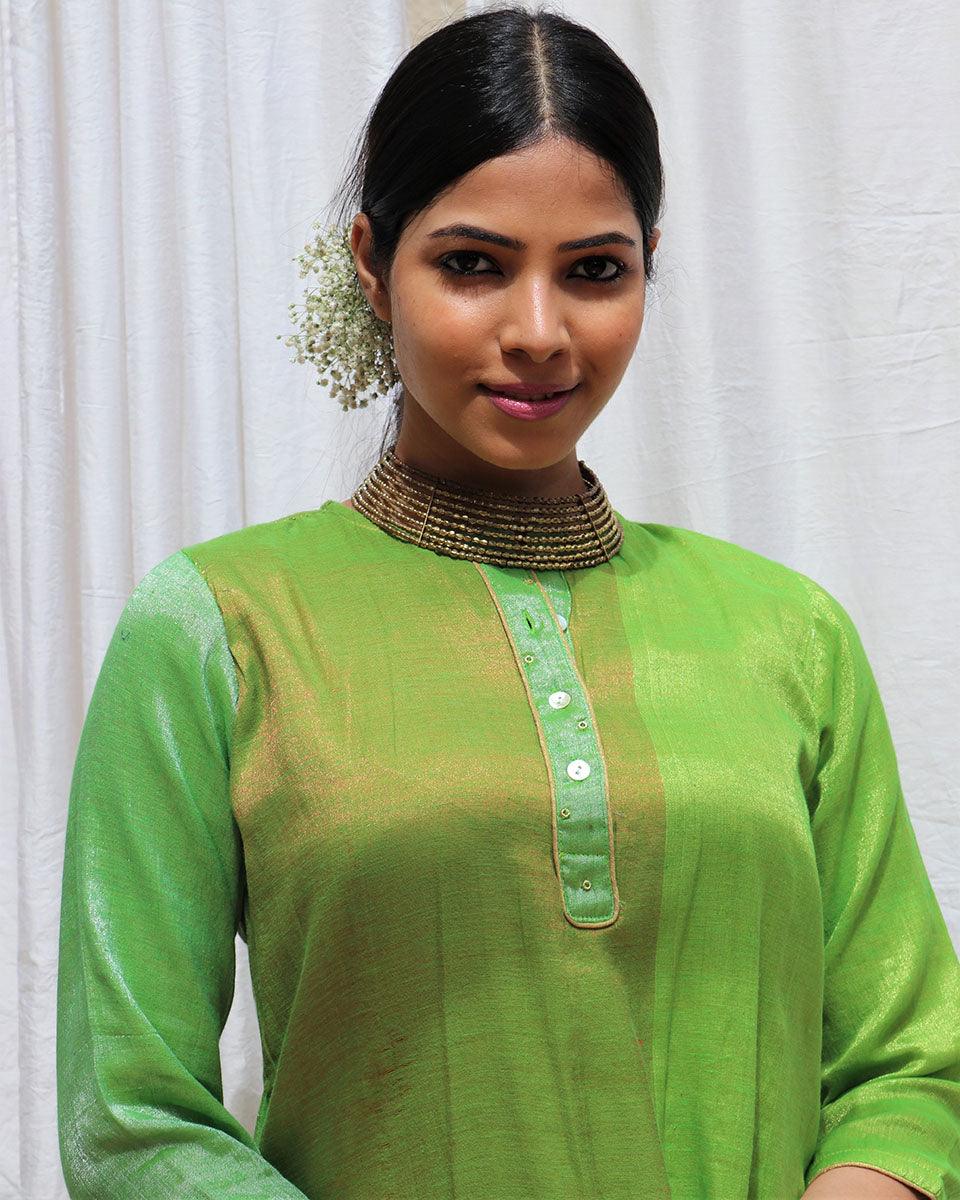 Heera Handwoven Cotton Zari Kurta Set - Zari - Image 6