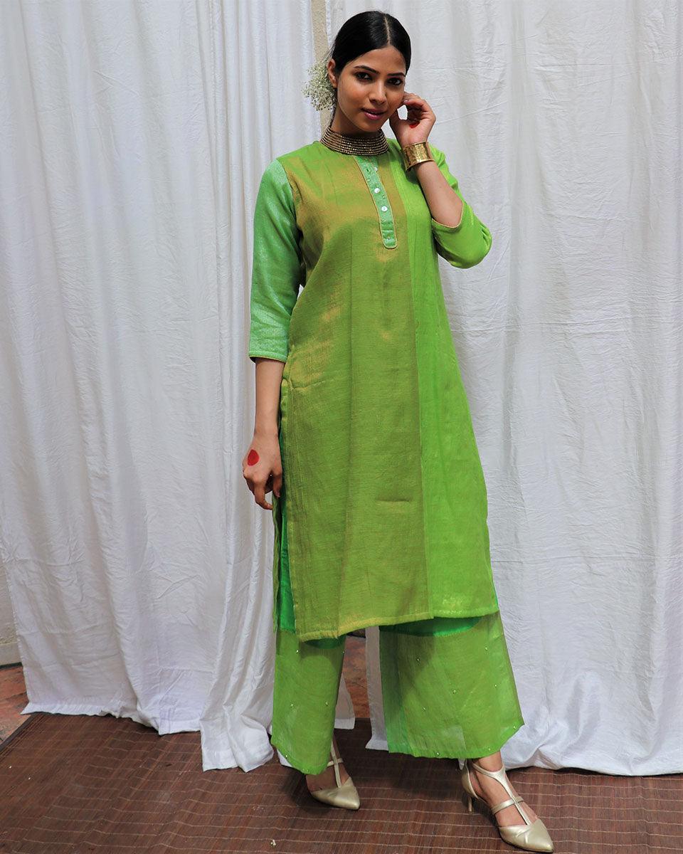 Heera Handwoven Cotton Zari Kurta Set - Zari - Image 7