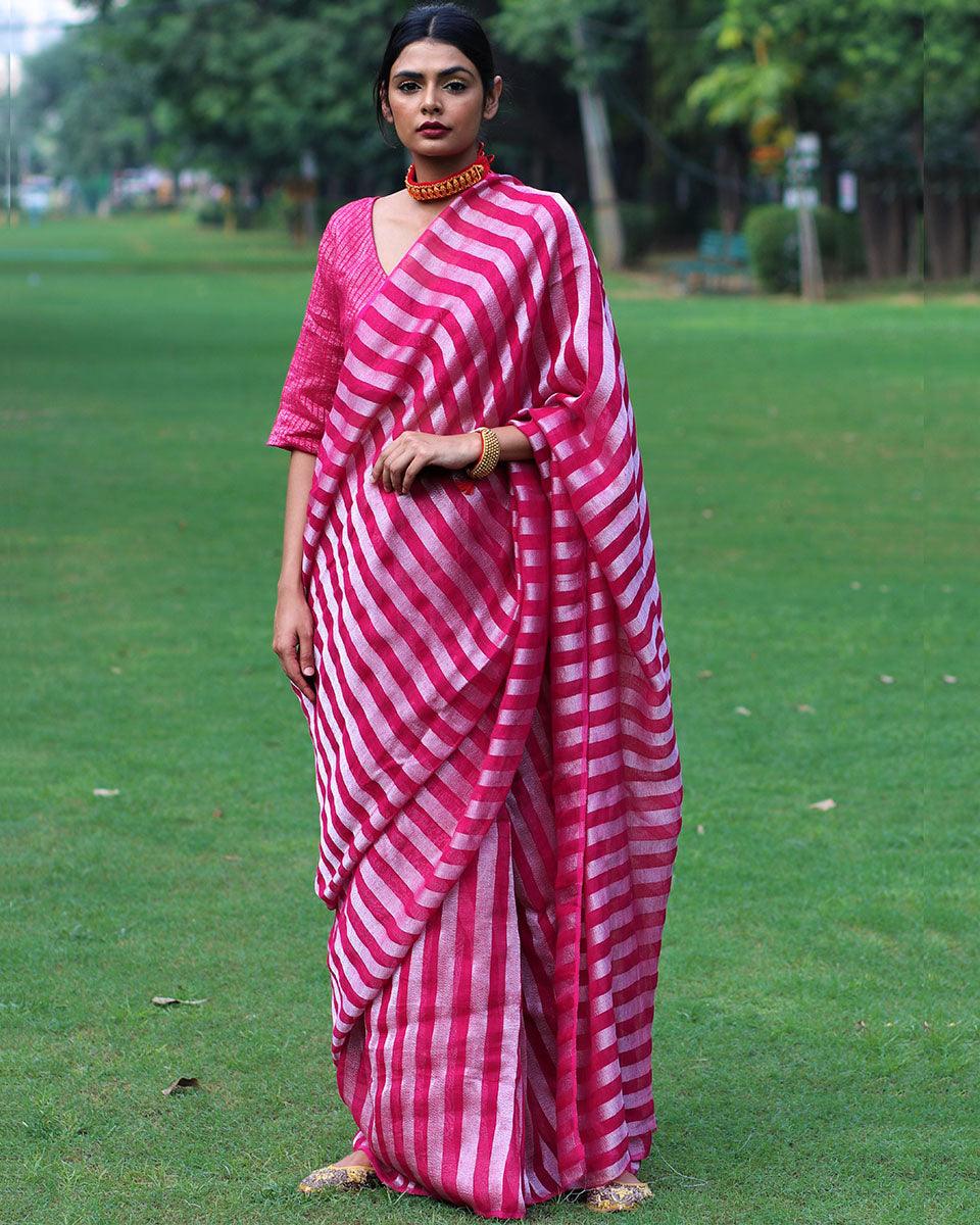 Gulaab Handwoven Linen Saree - Bageecha - Image 2