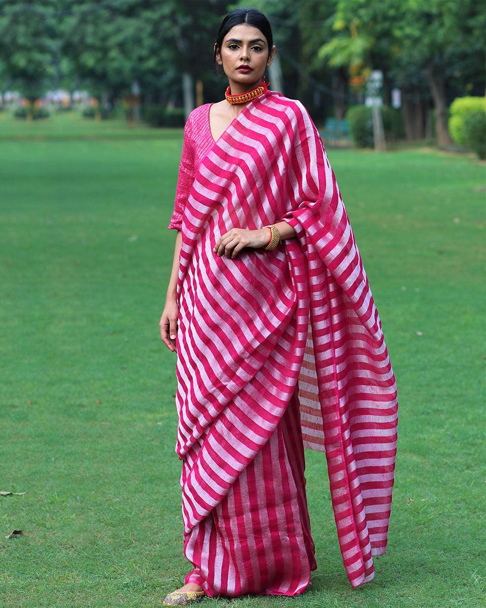 Gulaab Handwoven Linen Saree - Bageecha - Image 3