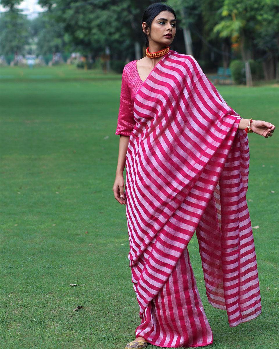 Gulaab Handwoven Linen Saree - Bageecha - Image 4