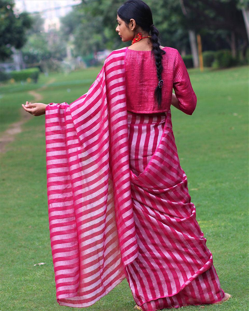 Gulaab Handwoven Linen Saree - Bageecha - Image 5