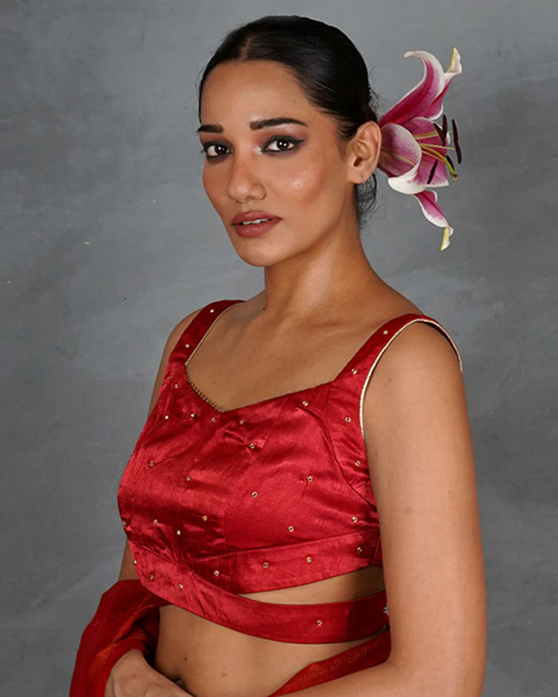 Hold Glow Red Mashru Silk Blouse - TARA - Image 3