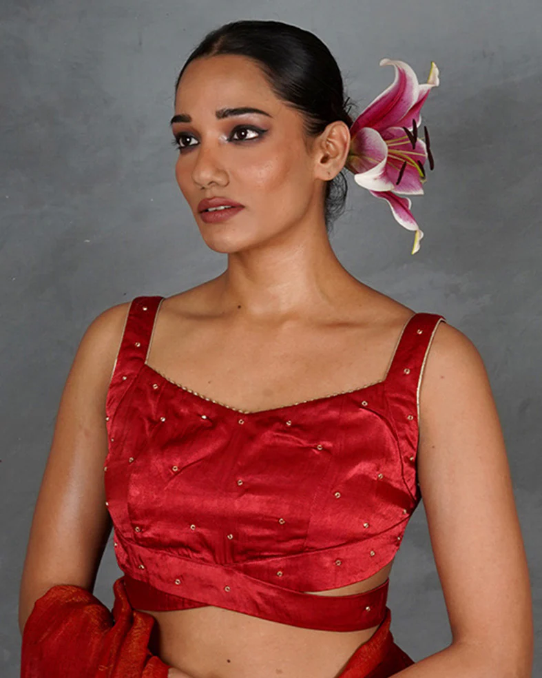 Hold Glow Red Mashru Silk Blouse - TARA - Image 5