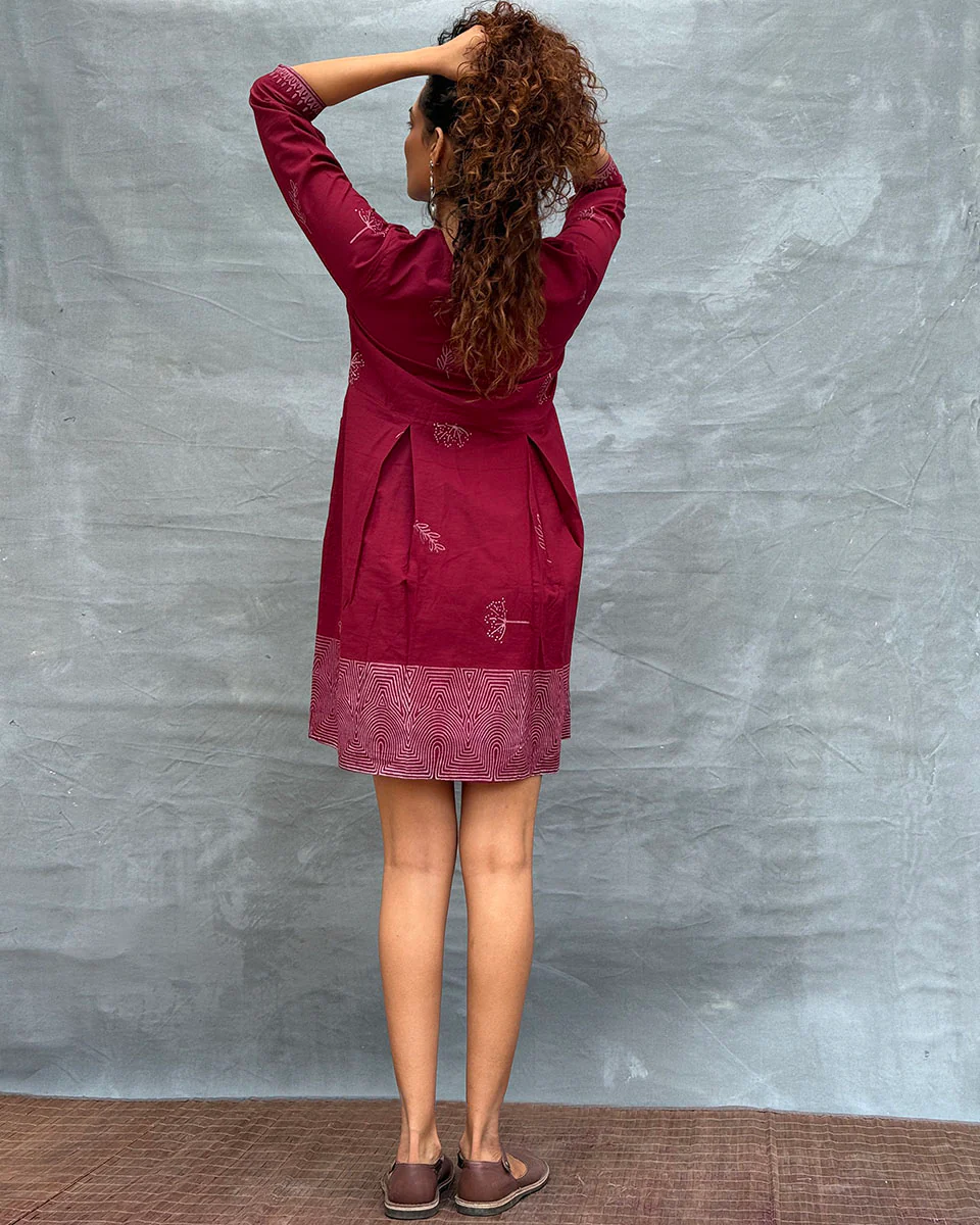Honeydew Petals Blockprinted Cotton Dress - Image 8