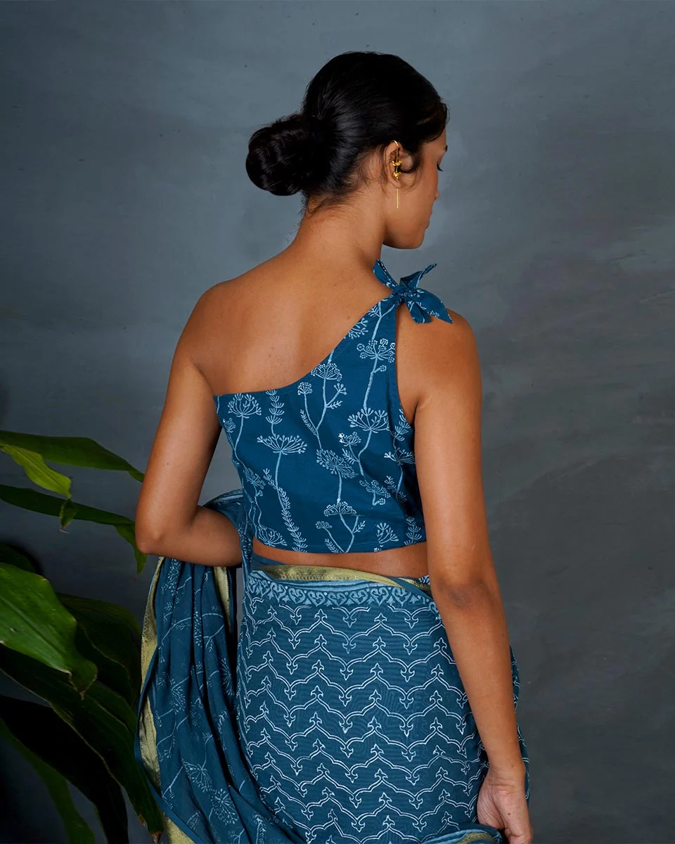 Inaya Teal Green Hand Block Printed Cotton Blouse-MYA - Image 4