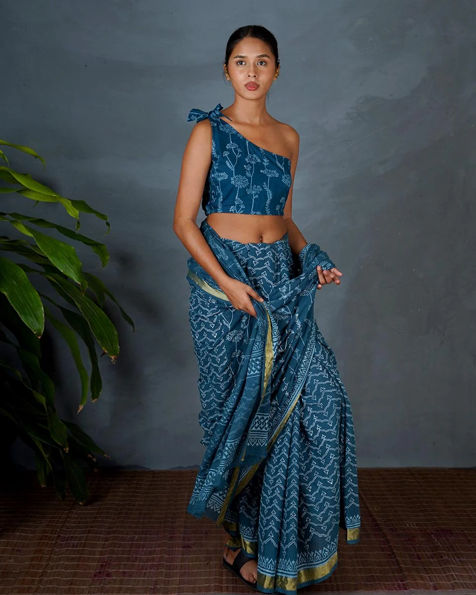 Inaya Teal Green Hand Block Printed Cotton Blouse-MYA - Image 7