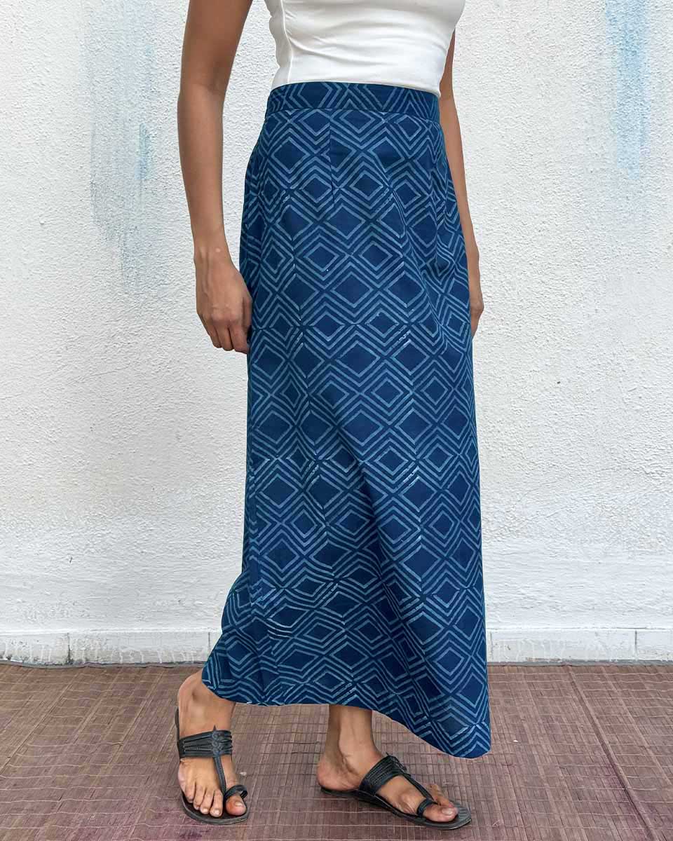 Indigo Bunting Blockprinted Cotton Skirt - Image 7