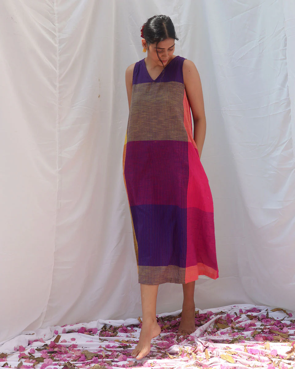 Indradhanush Handwoven Cotton Dress - RC - Image 5