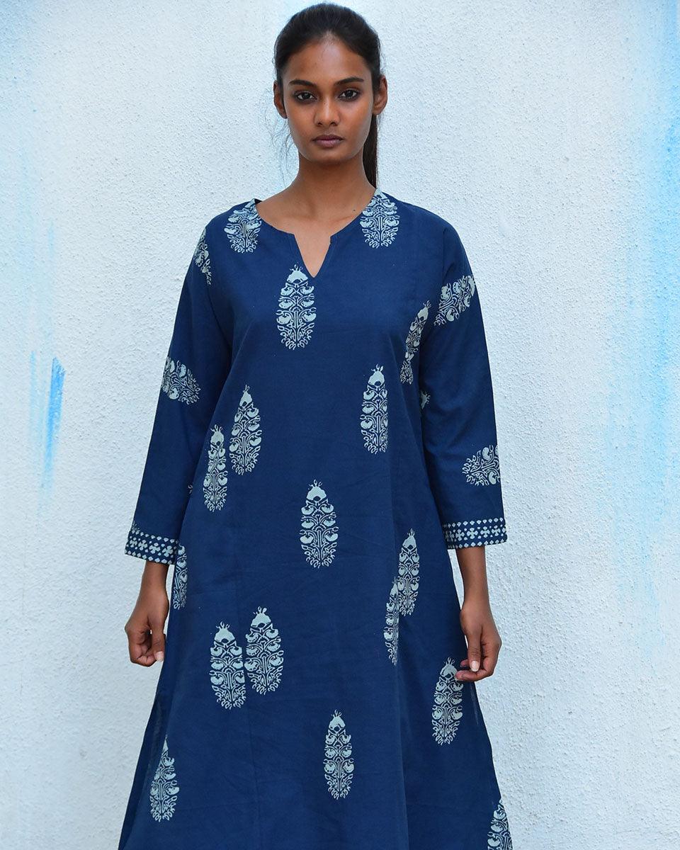 Into The Blue Handblockprinted Cotton Kurta Set - Hmbd - Image 6