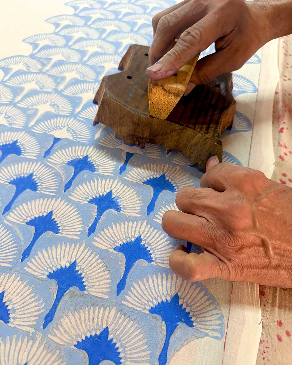 Amaaya Blue Hand Block Printed Dupatta-BAD - Image 3